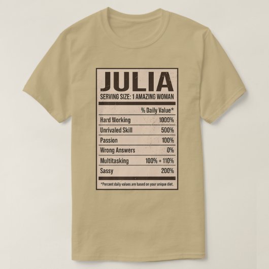 Julia Nutrition Facts Name Nickname Alias Title Fo Tシャツ (デザイン正面)