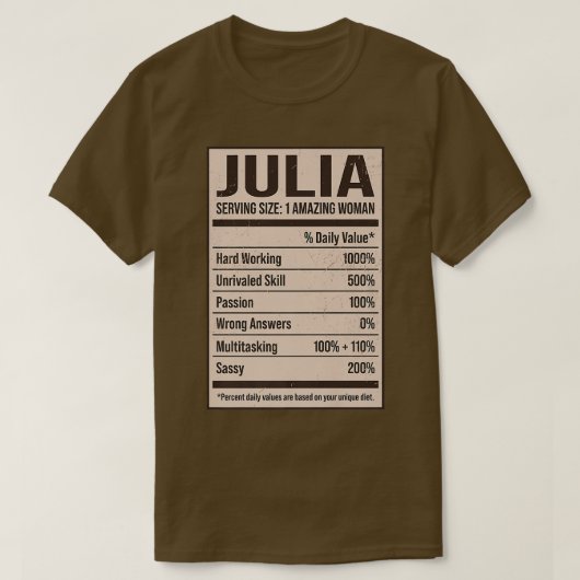 Julia Nutrition Facts Name Nickname Alias Title Fo Tシャツ (デザイン正面)