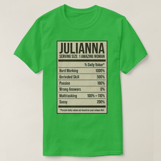 Julianna Nutrition Facts名前別名タイトル Tシャツ (デザイン正面)