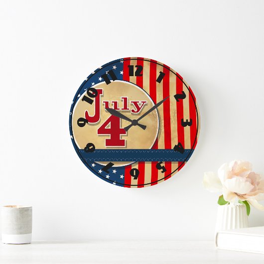 July 4th American Flag Clock ラージ壁時計