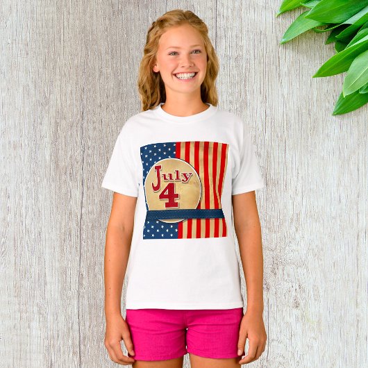 July 4th American Flag Girls T-Shirt Tシャツ