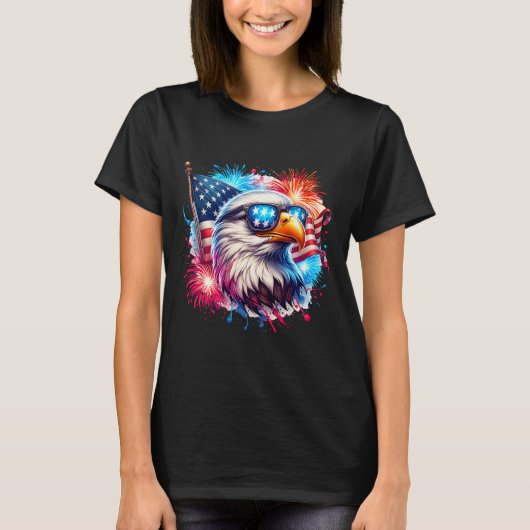 July 4th Patriotic Bald Eagle Usa American Flag Fi Tシャツ (正面)