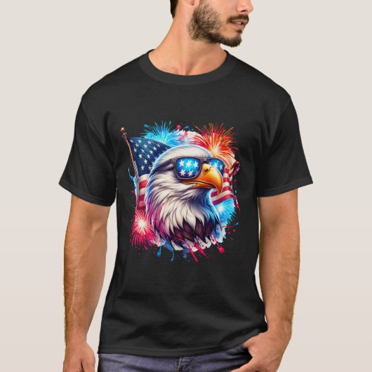 July 4th Patriotic Bald Eagle Usa American Flag Fi Tシャツ (正面)