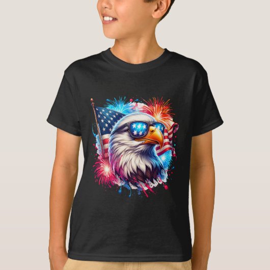 July 4th Patriotic Bald Eagle Usa American Flag Fi Tシャツ (正面)