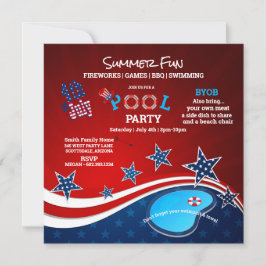 July 4th Pool Party BBQ Fireworks Invitation 招待状