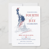 July 4th USA Flag & Statue of Liberty Illustration 招待状 (正面)
