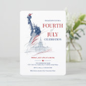 July 4th USA Flag & Statue of Liberty Illustration 招待状 (スタンド正面)