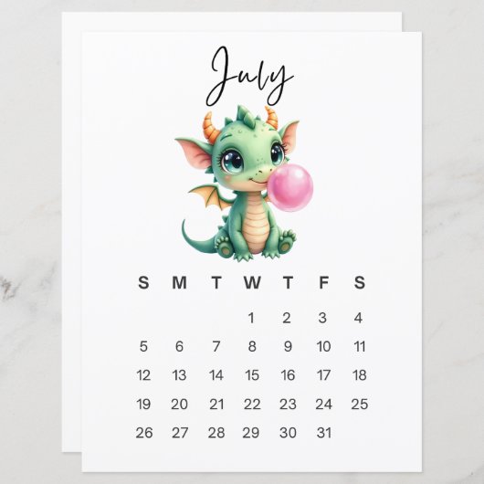 July Baby Dragon Art Print Whimsical Fantasy (正面/裏面)