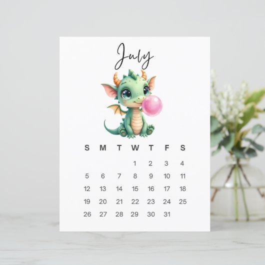 July Baby Dragon Art Print Whimsical Fantasy (スタンド正面)
