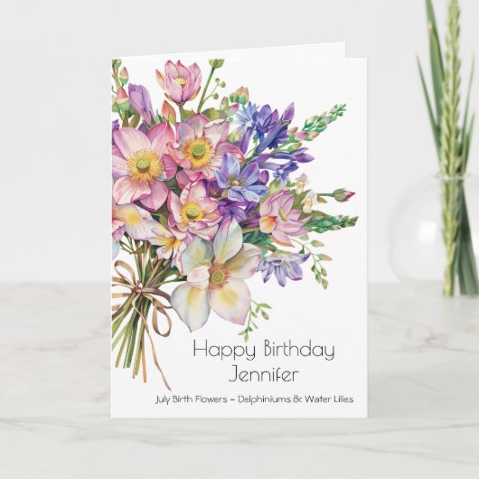 July Birth Flower Birthday Card | Delphiniums カード (正面)