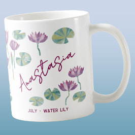 July Birth Flower Custom Name Water Lily コーヒーマグカップ