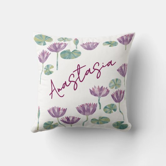 July Birth Month Water Lily Personalized クッション (裏面)