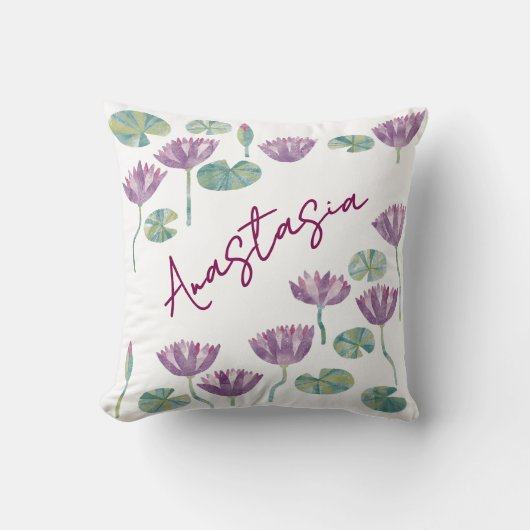 July Birth Month Water Lily Personalized クッション (正面)