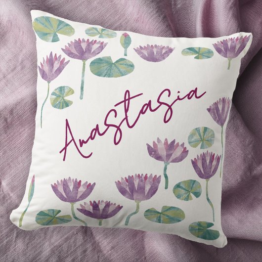 July Birth Month Water Lily Personalized クッション