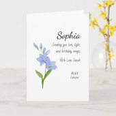 July Larkspur Personalized Birthday カード (黄色い花)