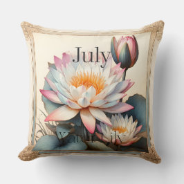 July Water Lily Birth Month Botanical Floral クッション