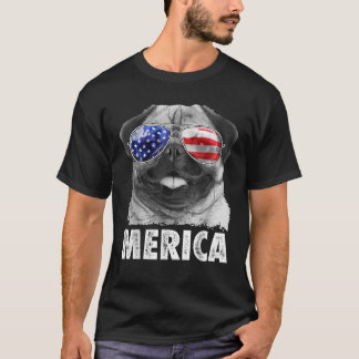 Julys MericaのPug 4th Men Women USA American Fla Tシャツ
