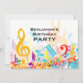 Jumbled カラフル Music Notes V2誕生日パーティー 招待状 (正面)