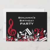 Jumbled Music Notesレッドグレーホワイトバースデーパーティー 招待状 (正面)