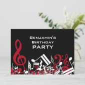 Jumbled Music Notesレッドグレーホワイトバースデーパーティー 招待状 (スタンド正面)