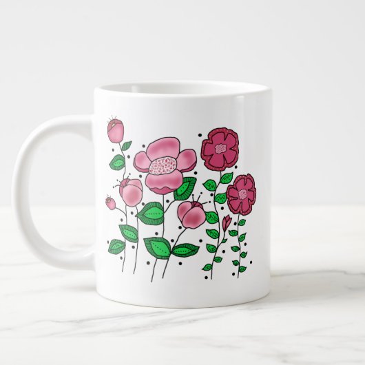 JUMBO Mug - Pink whimsical flowers ジャンボコーヒーマグカップ (左)
