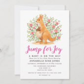 Jump For Joy Cute Kangaroo Girl Baby Shower 招待状 (正面)