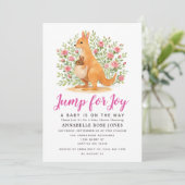 Jump For Joy Cute Kangaroo Girl Baby Shower 招待状 (スタンド正面)