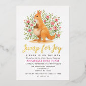 Jump For Joy Cute Kangaroo Girl Baby Shower 箔招待状 (正面)