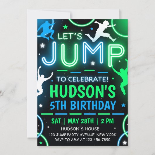 Jump Party Invitation Trampoline Birthday 招待状 (正面)