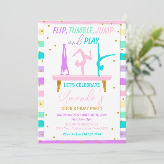 Jump Tumble and Play Gymnastics Birthday Party 招待状 (スタンド正面)