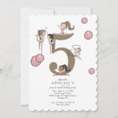 Jump & Tumble Gymnastics White 5th Birthday Party 招待状 (正面)