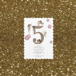 Jump & Tumble Gymnastics White 5th Birthday Party 招待状