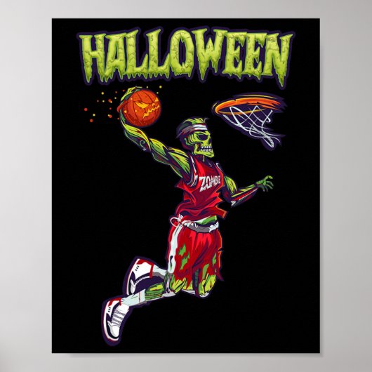Jump Zombie Bysketbyll Dunk Player Halloween Pumpk ポスター (正面)
