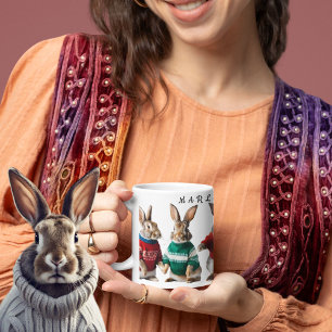 Jumpersのウサギかわいいバニー編み物恋人 コーヒーマグカップ