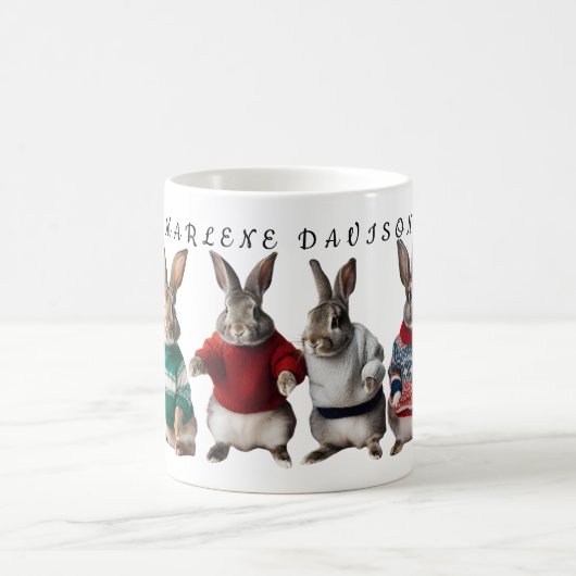 Jumpersのウサギかわいいバニー編み物恋人 コーヒーマグカップ (中央)