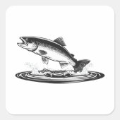 jumping atlantic salmon fish スクエアシール (正面)