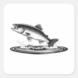 jumping atlantic salmon fish スクエアシール