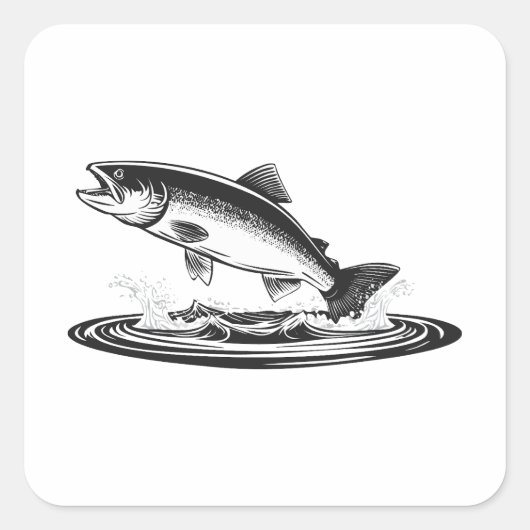 jumping atlantic salmon fish スクエアシール (正面)