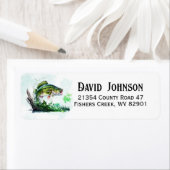 Jumping Bass Fish Fisherman Return Address Label ラベル (インサイチュ)