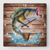 Jumping Bass Gone Fishing スクエア壁時計 (正面)