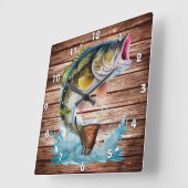 Jumping Bass Gone Fishing スクエア壁時計 (傾斜)