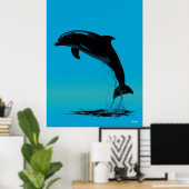 Jumping Dolphin Poster – Black Silhouette on Blue ポスター (ホームオフィス)
