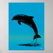 Jumping Dolphin Poster – Black Silhouette on Blue ポスター (正面)