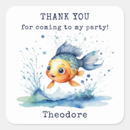 Jumping Fish Kids Birthday Party Thank You スクエアシール