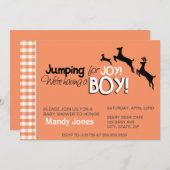 Jumping for Joy私たちは男の子のシャワーを持っている 招待状 (正面/裏面)