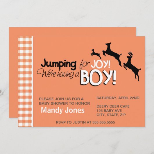 Jumping for Joy私たちは男の子のシャワーを持っている 招待状 (正面/裏面)