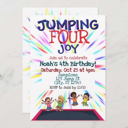 Jumping FOUR Joy, Trampoline 4th Birthday  招待状 (正面/裏面)