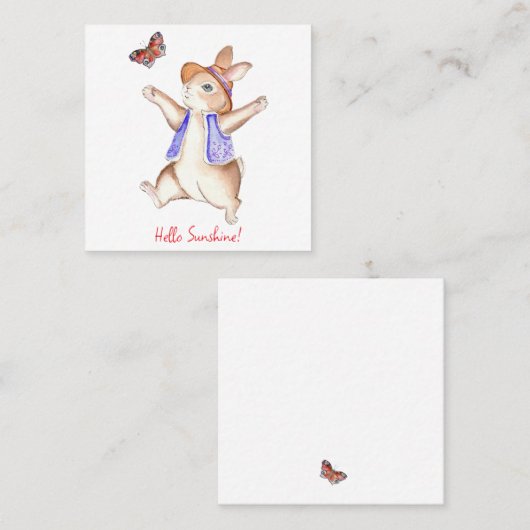 Jumping into Spring Bunny Flat Note Card スクエア名刺 (正面/裏面)