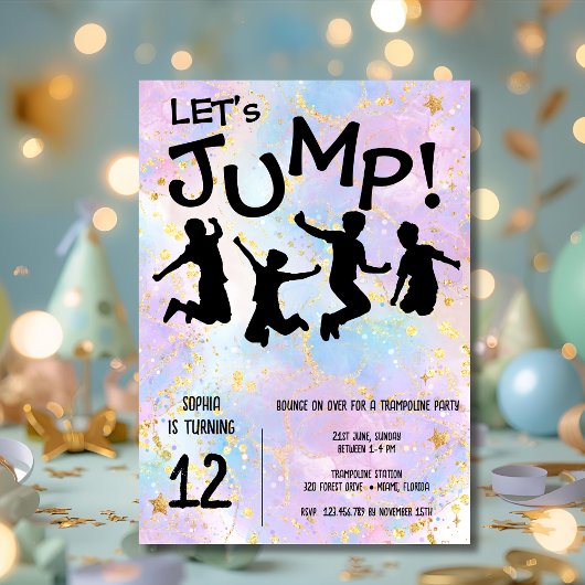 Jumping kids trampoline birthday 招待状