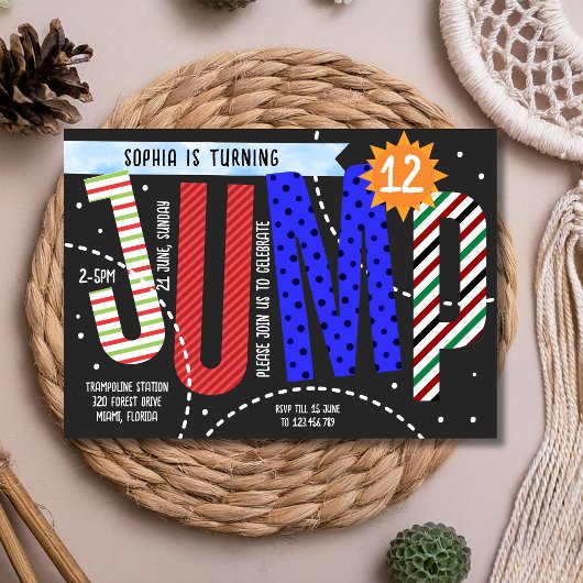 Jumping kids trampoline birthday 招待状